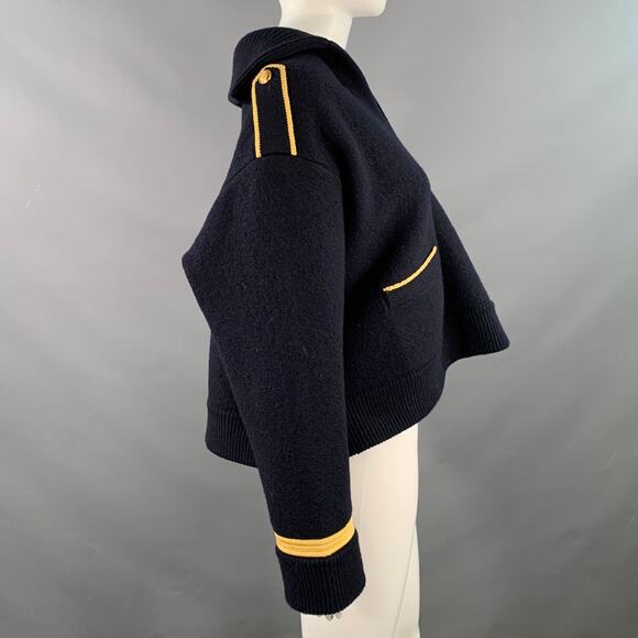 CELINE Size S Navy Gold Wool Contrast Trim Military Sweater - Picture 3 of 8
